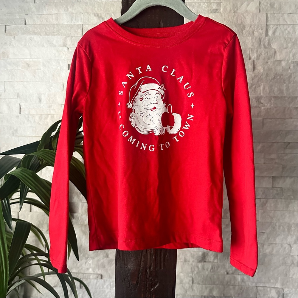 Holiday Time Red Long Sleeve “Santa Clause is Coming to Town” Size XS 4-5